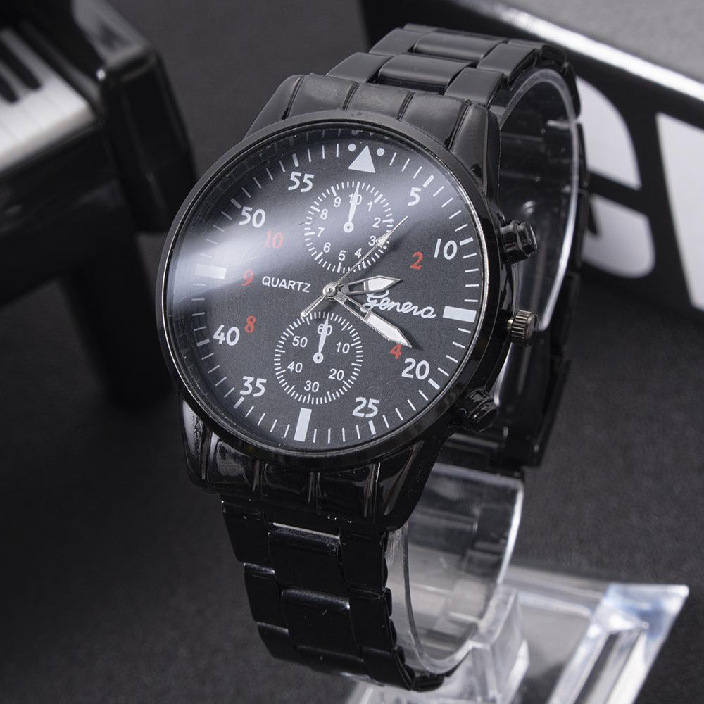 

Мужские ультратонкие часы Geneva из черной стали с браслетом из нержавеющей стали White Dial Black Strap