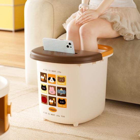 Foot Bath Bucket Large Capacity Storage Barrel with Lid Cartoon Design Moisture-Proof Dust-Proof Storage Bucket