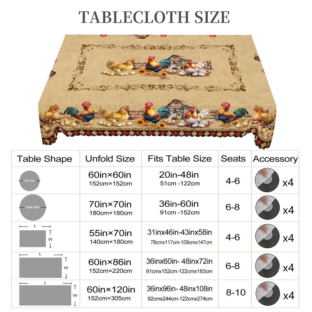1 Stück Retro Hahn Thema Bedruckte Tischdecke, Landhausstil, Hahn, Küken, Sonnenblumenmuster Design, Für Picknick im Camping-Stil, Feiertag P