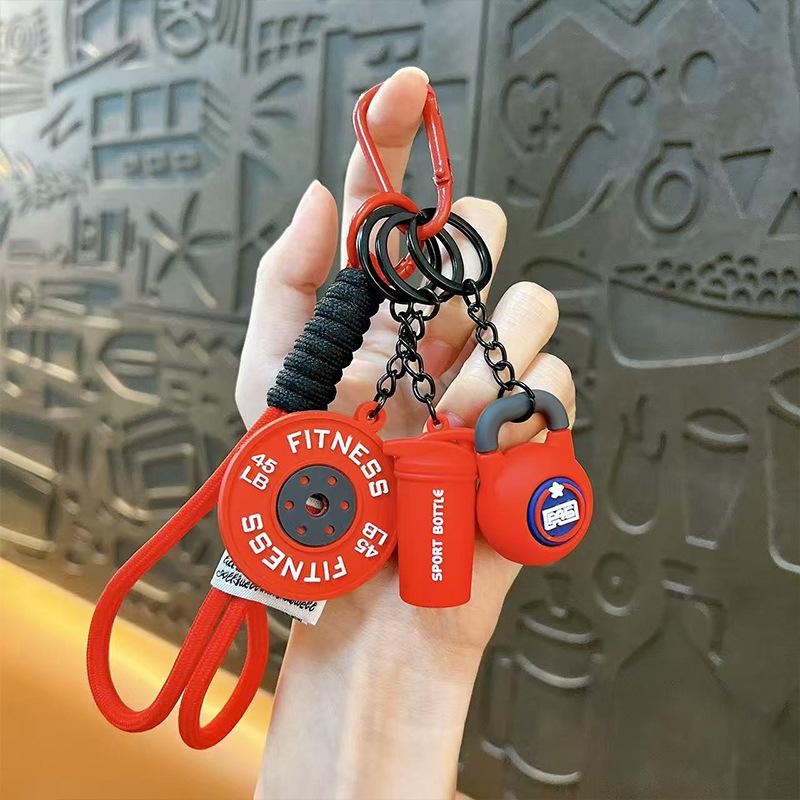 Fitness keychain Sports exquisite keychain bag pendant Men's and women's backpack pendant ins wind fitness dumbbell pendant
