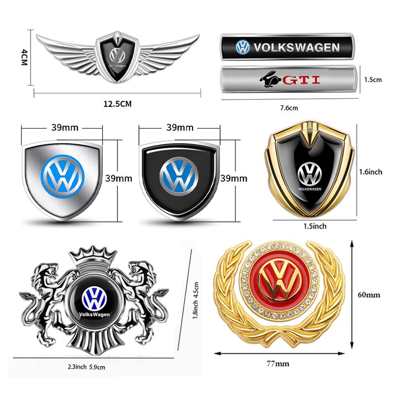 For Volkswagen VW 1Pcs Car Metal Chrome Emblem Car Fender Side Tail Body Stickers For Volkswagen GTI Golf Polo 6 7 Passat VW CC Tiguan T-ROC Jetta ES1