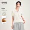 Women's Short Sleeve French POLO Collar Diamond Jacquard Knit Top - 54.7% Wool, 45.3% Linen
