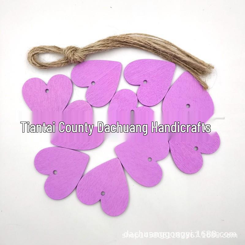 Pack of 10 Colorful 4CM Heart-Shaped Wooden Slices with Hemp Rope for DIY Signature Boards
