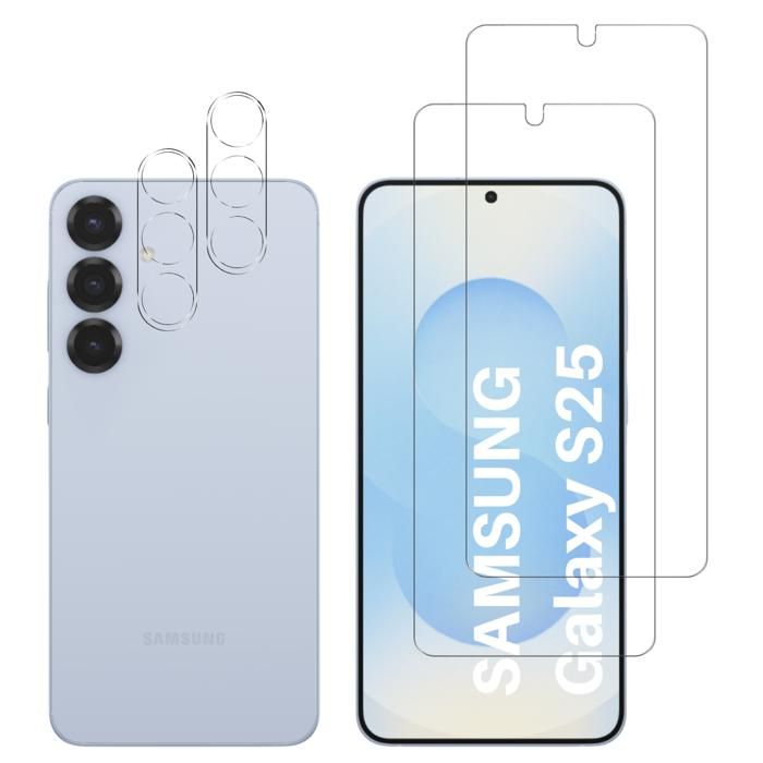 Verre Trempé - Phonillico - Samsung Galaxy S25 - Pack 2 - Protection Écran et Caméra - Résistant aux Rayures