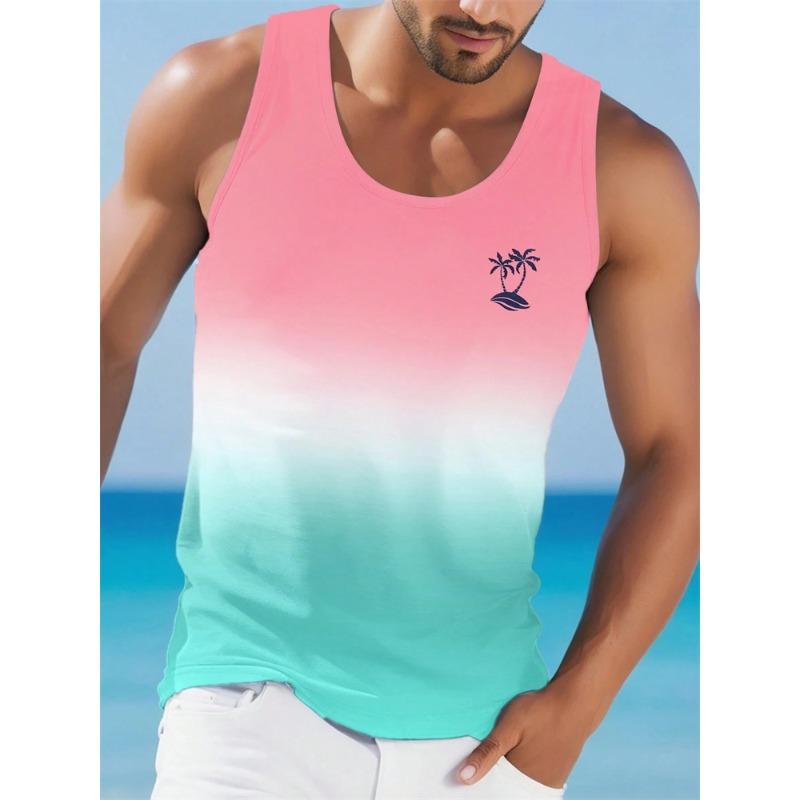 Men's O-Neck Large Size Vest Gradient Texture Casual Breathable Sleeveless Vest Summer Street Fashion Men's Sports Vest