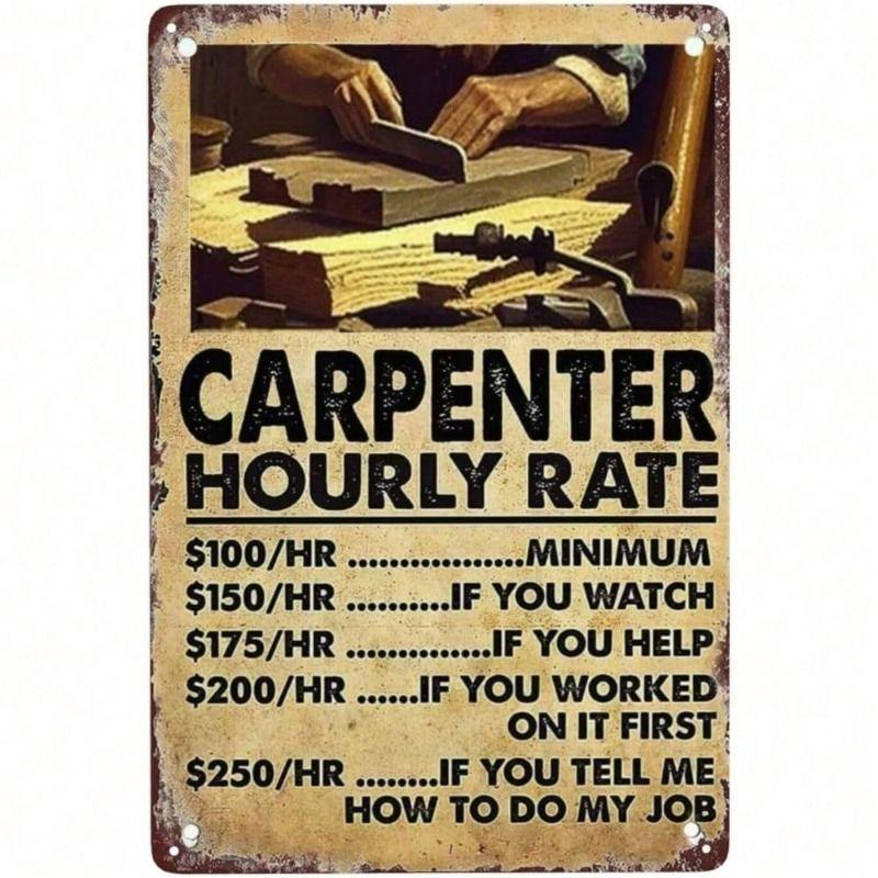 Metal Wall Art Funny Carpenter Salary Chart Retro Vintage Poster for Bar