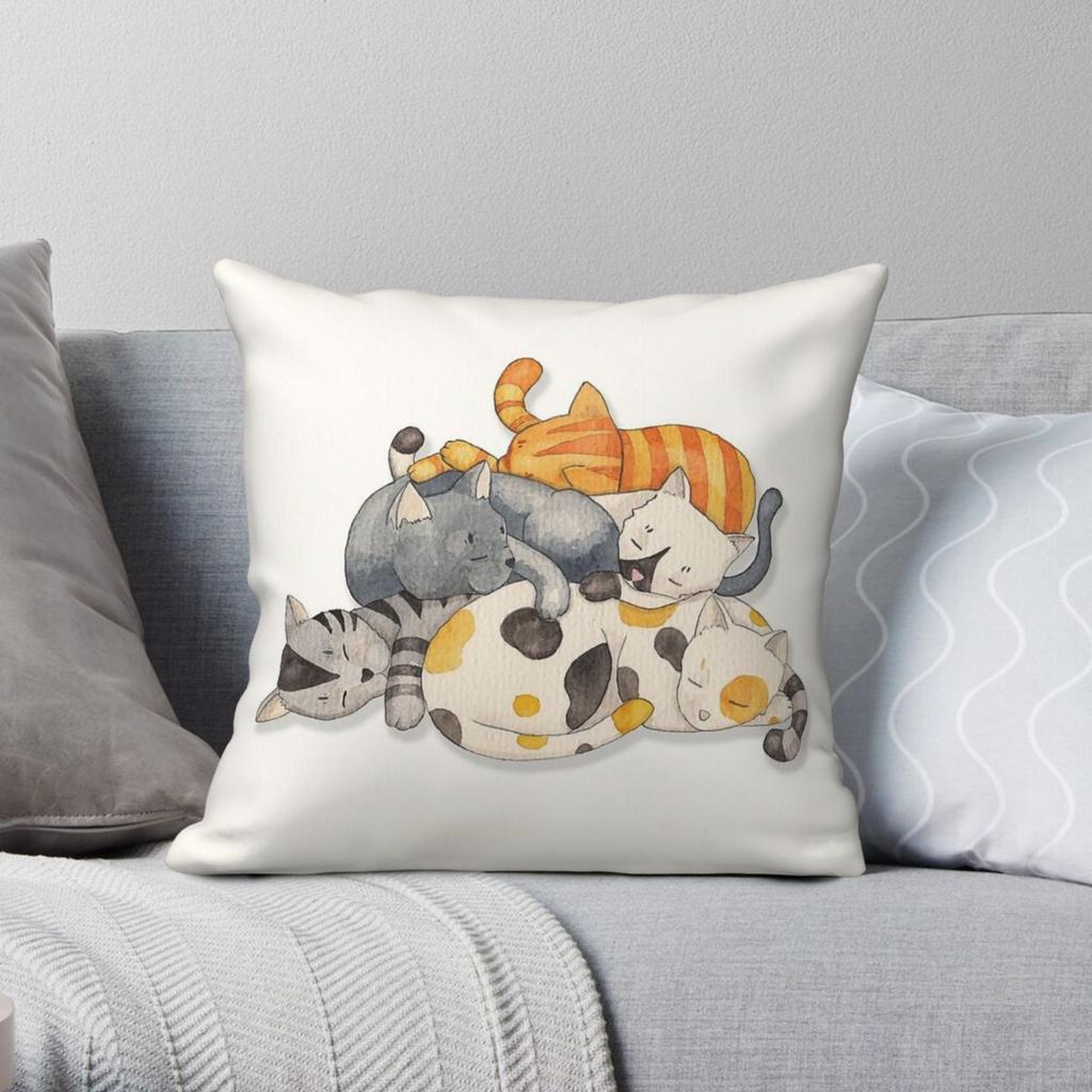 Cat Nap Siesta Time Pillowcase Polyester Linen Velvet Printed Zip Decorative Throw Pillow Case Car Cushion Cover