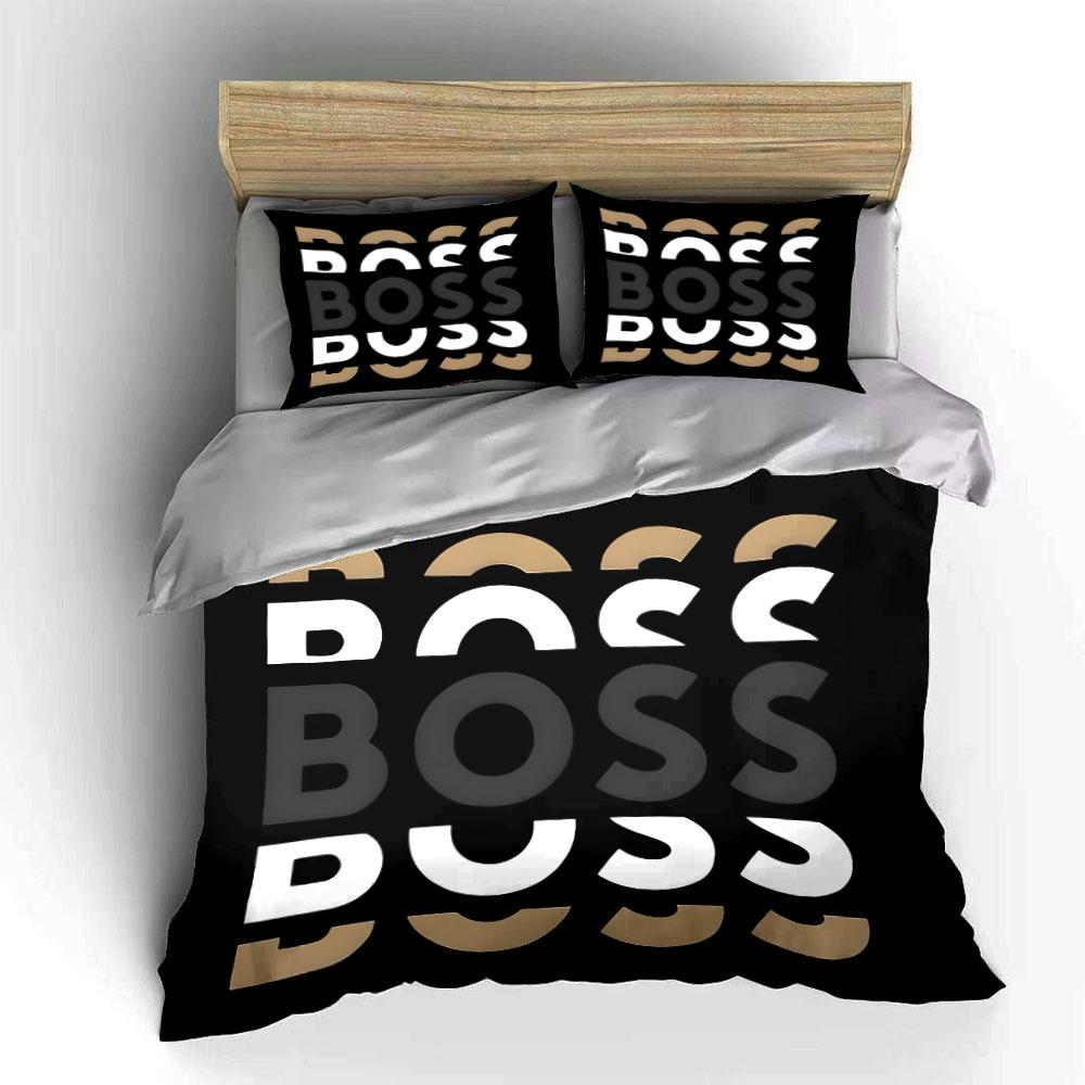 The pattern features "BOSS" text. Bedding sets Duvet cover sets Duvet covers Pillowcases(1 * Duvet Cover 2 * Pillowcases, without duvet insert)