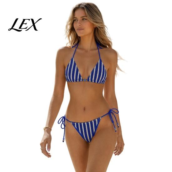 Non-slip Bikini Top 2Pcs/Set Set for Women, Knitted Hollow Fabric Halter Bra with Chest Pad Lightweight Summer Swimwear No Steel Support, Lace-up