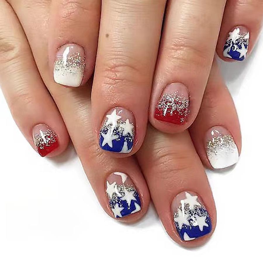 

Independence Day Red & Blue Glitter Five-Point Star Nail Art - Set of 24