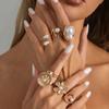 SHIXIN 7Pcs/Set Vintage Baroque Irregular Imitation Pearl Knuckle Rings Women Punk Geometric Metal Flower Ring Jewelry Accessory