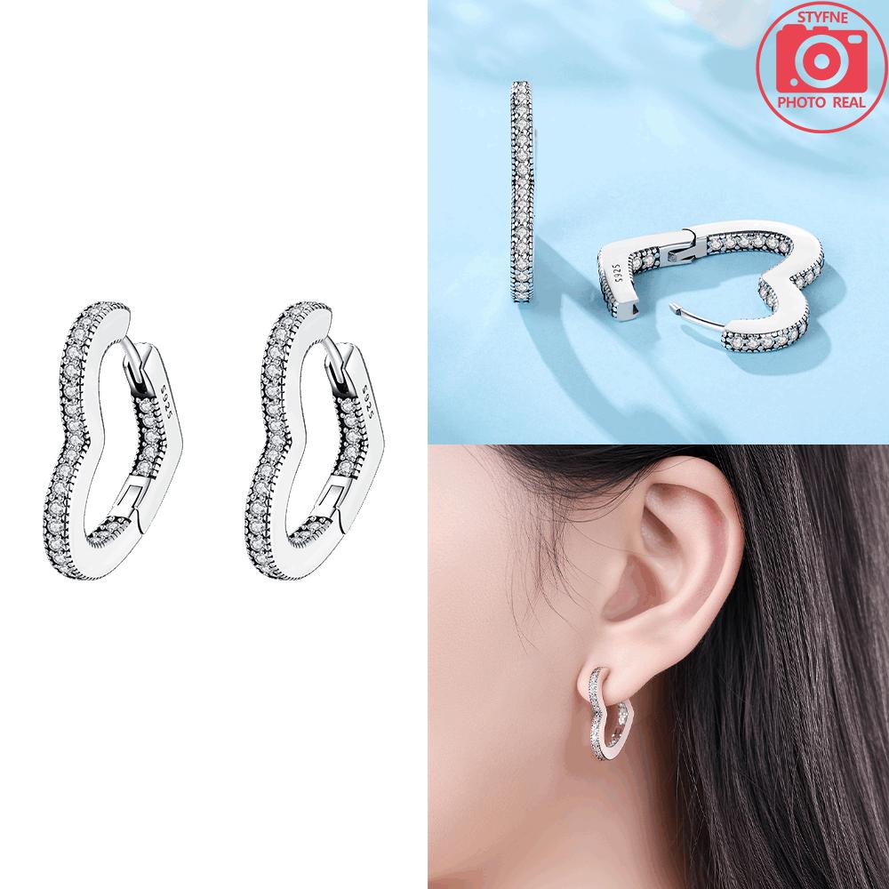 925 Silver White Heart Zircon Earring Pink Heart Wings for Women's Earrings Anniversary Jewelry Delicate Fine Gift