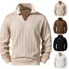 Men's Color-Block Long Sleeve Sweater, Loose Fit Casual Retro V-Neck with Collar, Thick Warm Top