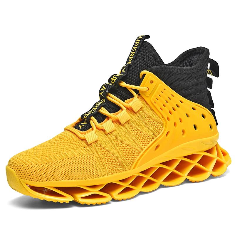 Fashion Mens Yellow Blue Running Shoes Breathable Mesh Male Sport Runner Training Sneakers Non-slip Jogging Shoes for Boy