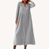 Women's Fashionable Solid Color Round Neck Seven Quarter Sleeve Button Loose Shirt Dress