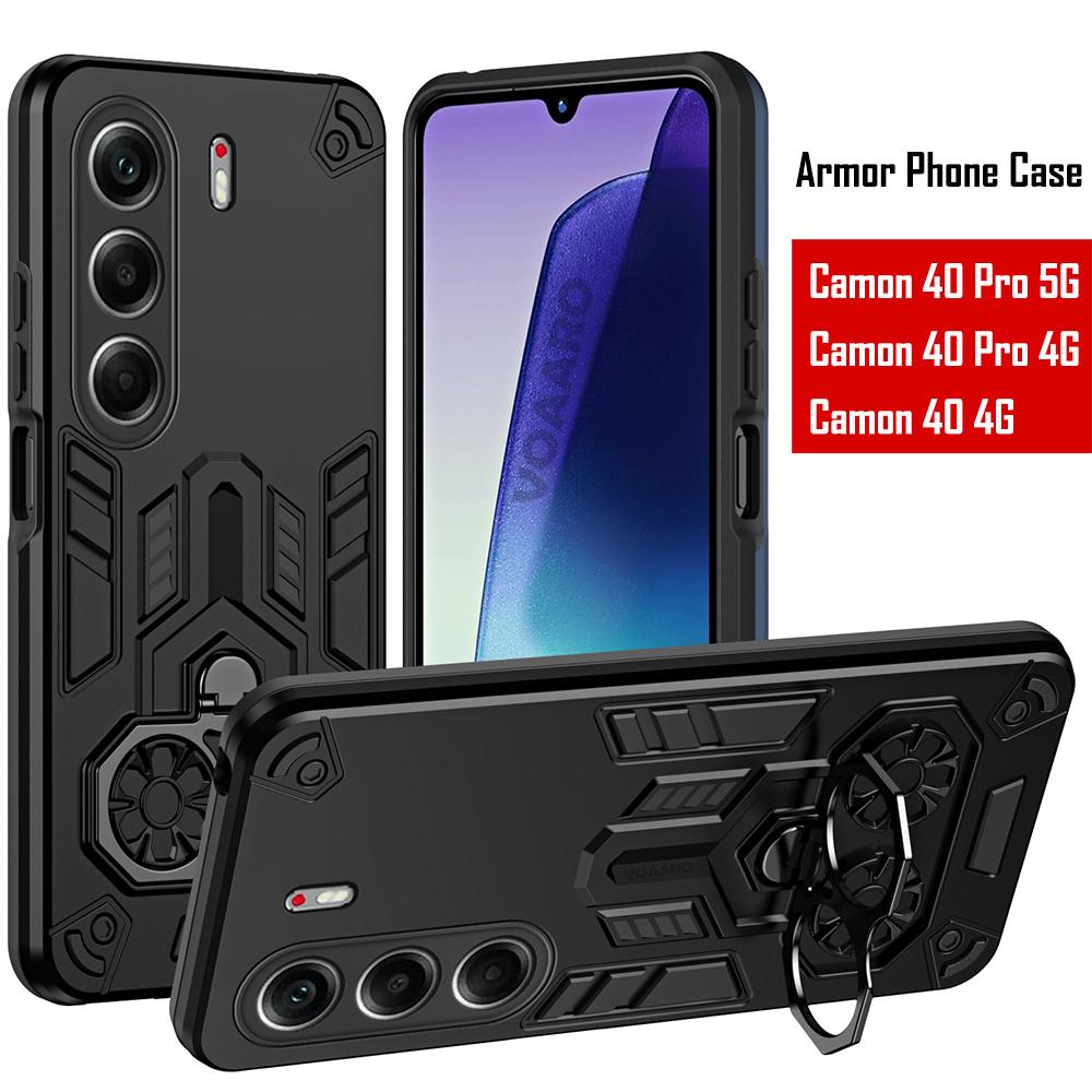 Dual Finger Ring Armor Cover for Tecno Camon 40 Pro 5G Case for Tecno Camon 40 Pro 4G Rotate Metal Bracket Kickstand Case Capa