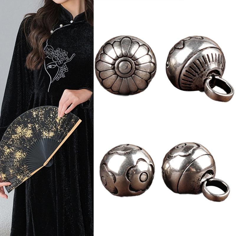 Elegant Silvering Knot Button Bead for Traditional Cheongsam and Shirt Vintage Metal Carved Bead Button for Han Costume