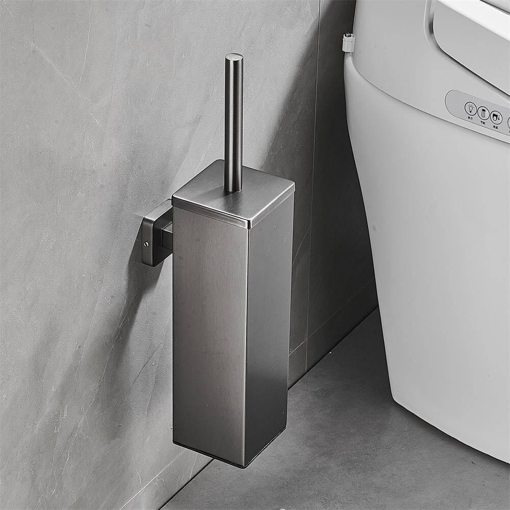 Stainless Steel Wall-Mounted Toilet Brush Set with Lid - Odor-Proof Bathroom Cleaning Tool