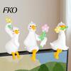 Small Space Decoration Resin Duck Decor for Desk Car Dashboard TV Monitor, Mini Colorful Figurine Figurine, Cute Holding Flower Ornament, Playful Gift