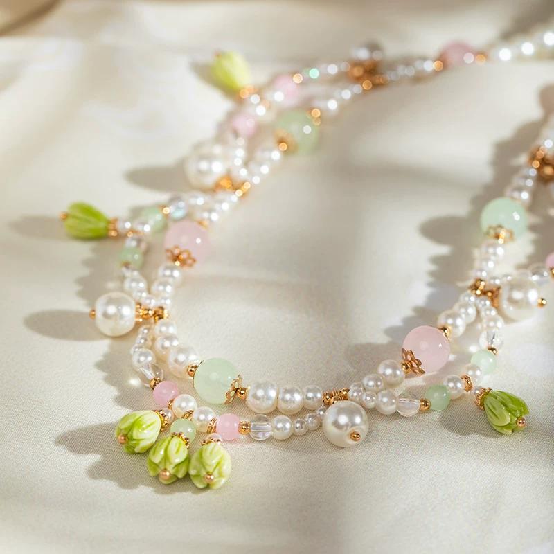 Antique Hanfu Accessories, Yingluo Necklace, Fresh Women's Retro Imitation Pearl Pendant, Qipao Accessories