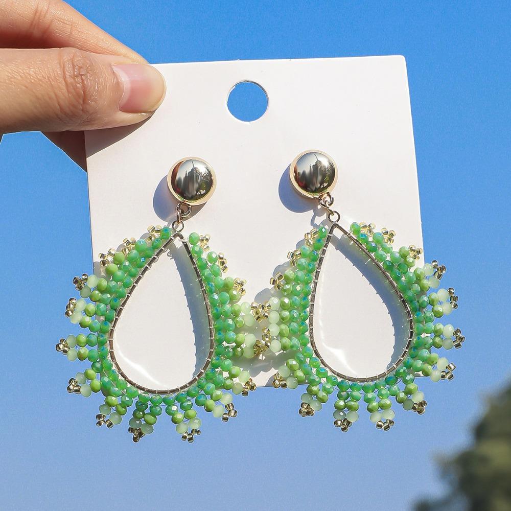 

Exquisite Crystal Beaded Earrings Colorful Waterdrop Earrings Crystal Pendant Earrings For Women зелений