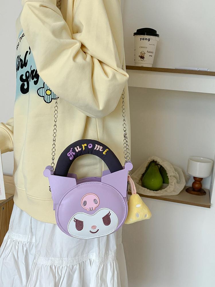 Kuromi Cartoon Mini Shoulder Bag Pu Material With Zipper Closure For Daily Use