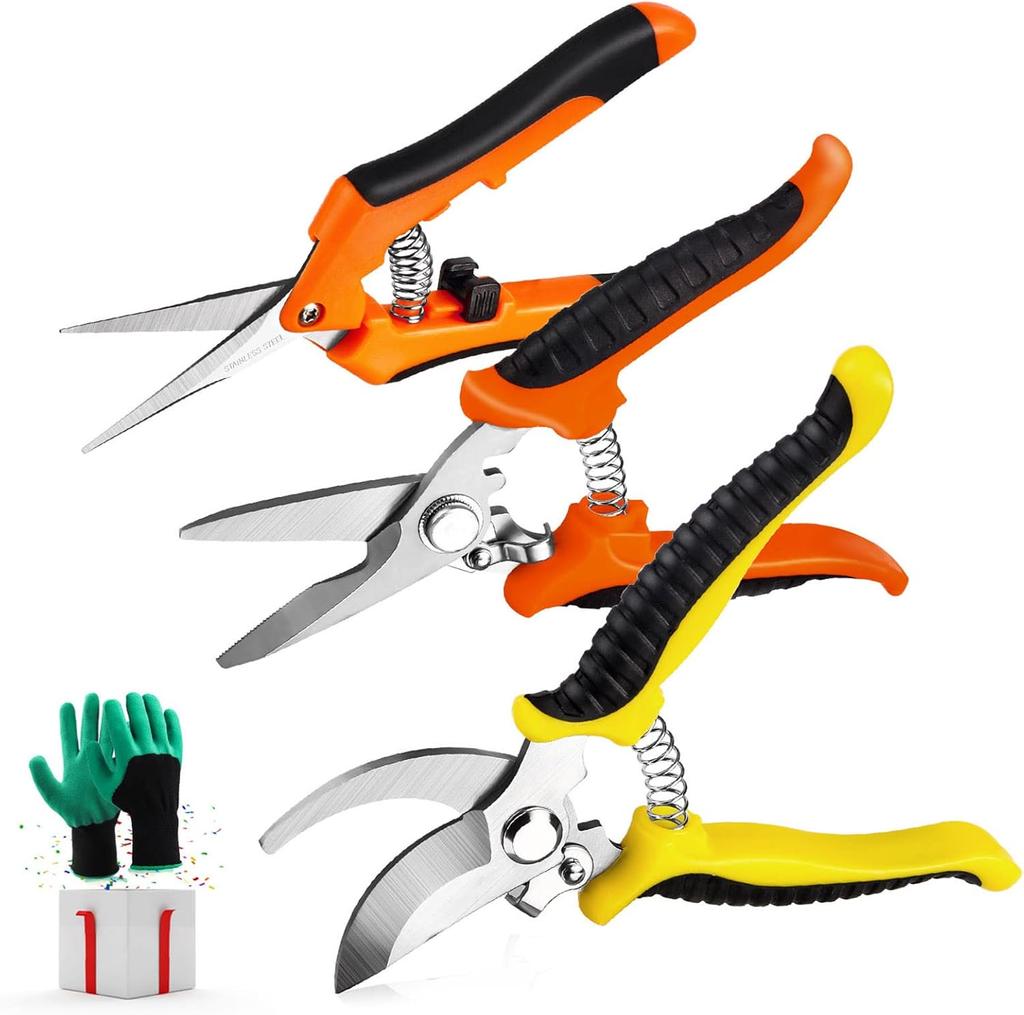 3-piece Garden Pruning Scissors Stainless Steel Blade Handheld Pruning Set
