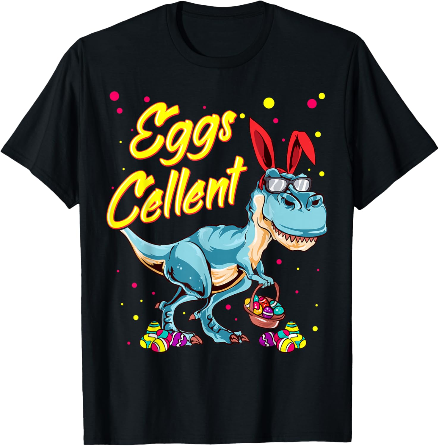 Eggscellent T Rex Dinosaur Easter Bunny Funny Graphic Tee Casual Cotton Short Sleeve T-Shirt for Kids 4XL