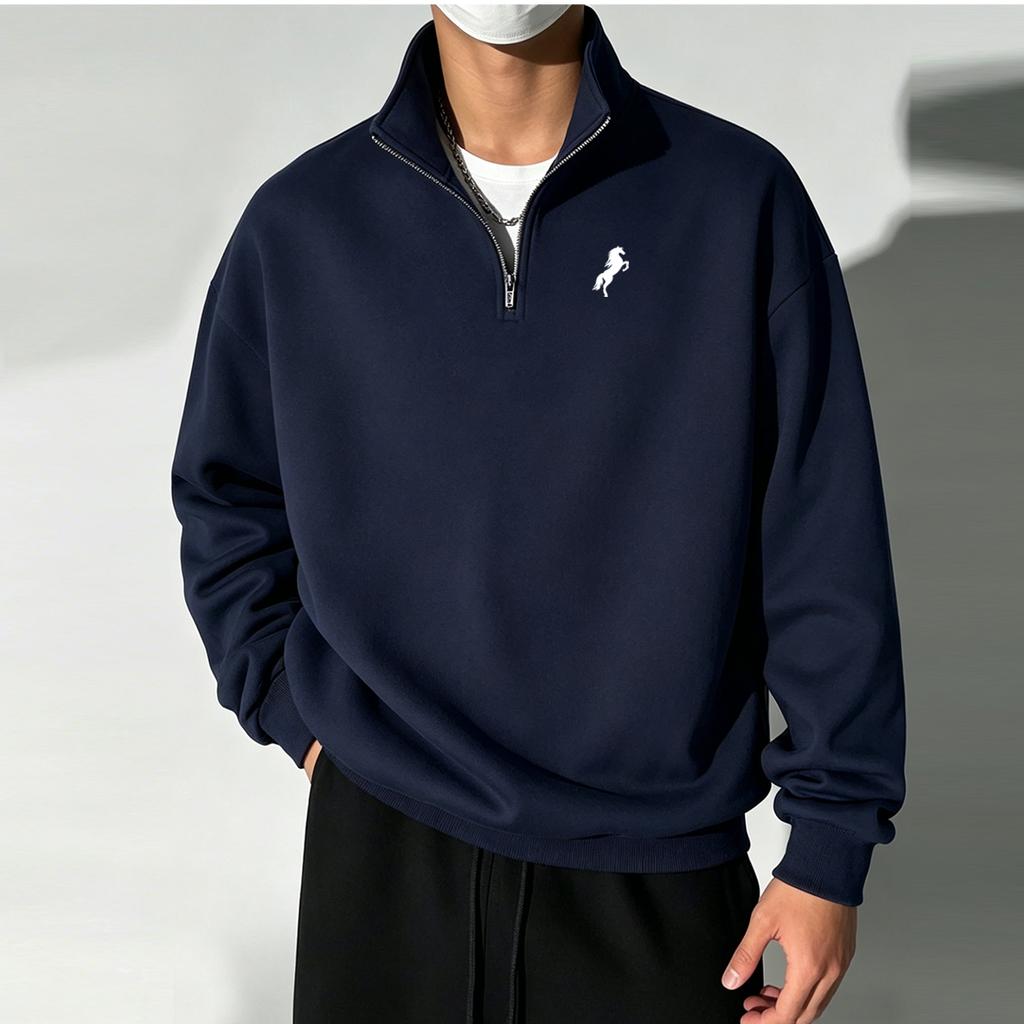 Herren Outdoor Freizeit Stand-Up-Kragen Halb-Reißverschluss Sweatshirt, Leichtes Langarm Top, Entspannte Passform Trendiger Pullover für Frühling und Herbst