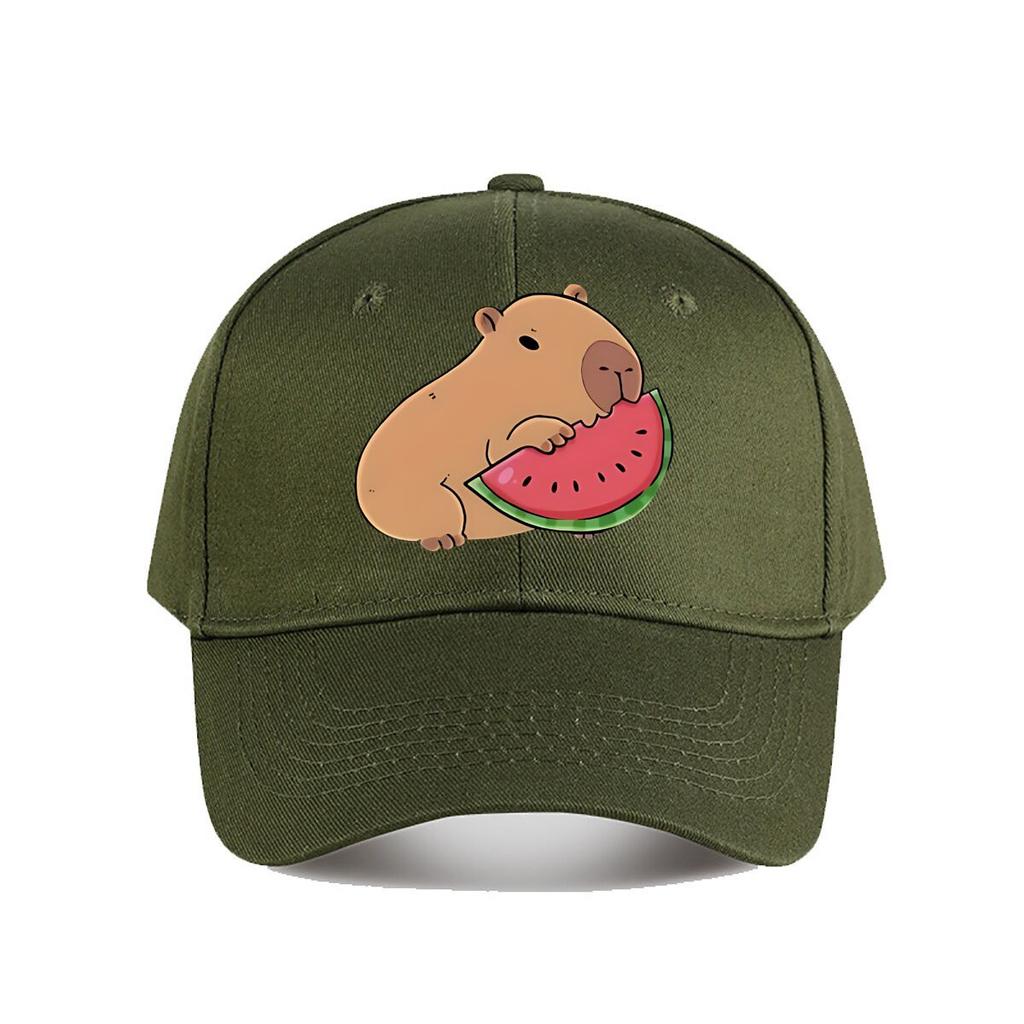 Capybara Eating Watermelon Vinyl Sticker Baseball Cap Fashion Unisex Sunhat Womens Outdoor Sports Snapback Cap