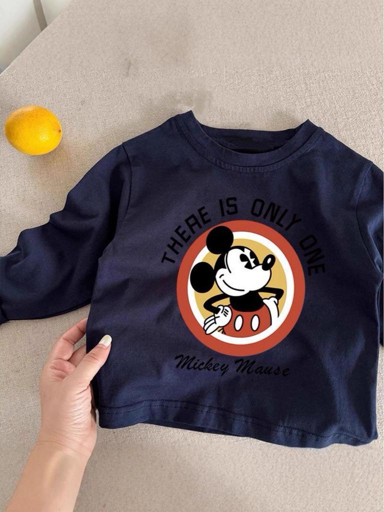 Neues Cartoon-Baumwoll-Langarmshirt für Kleinkinder & Kinder - Unisex, Personalisiert, Vielseitig für Frühling/Herbst.