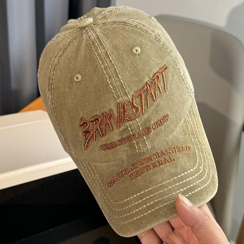 High quality versatile washed face small baseball cap khaki letter embroidered soft top cap