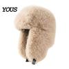 Stylish Commuting Hat Faux Fur Trapper Hat, Fuzzy Winter with Ear Flaps, Fleece Thickened Plush Snow Cap Lined Windproof Ushanka for Women Cold
