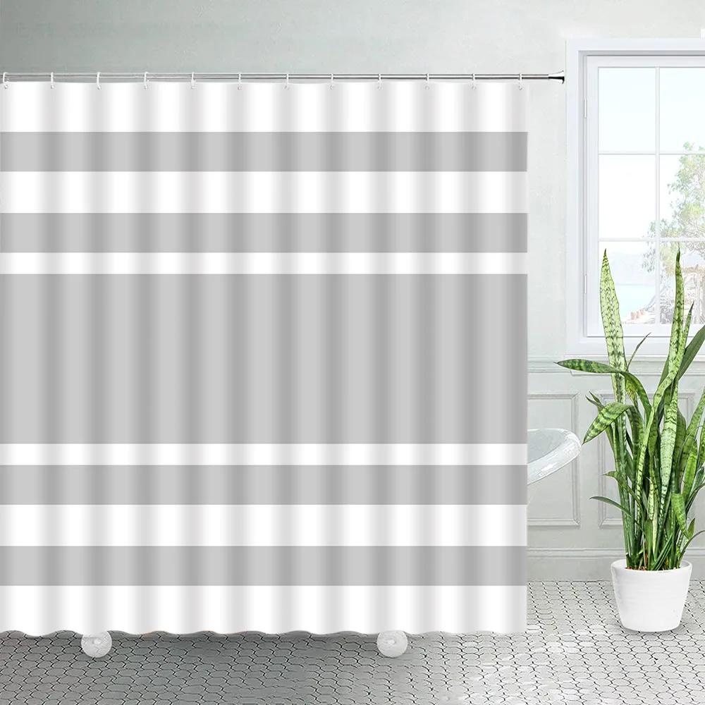 Rideaux de douche rayés noirs et blancs modernes minimalistes à lignes géométriques en tissu polyester décoration de salle de bain ensemble de rideaux de bain en tissu