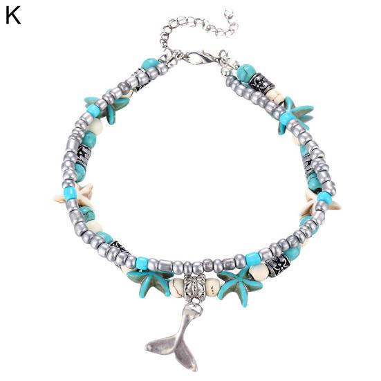 

Женские многослойные бусины в стиле ретро в стиле ретро, ​​морская звезда, висячие ножные браслеты, пляжные украшения K