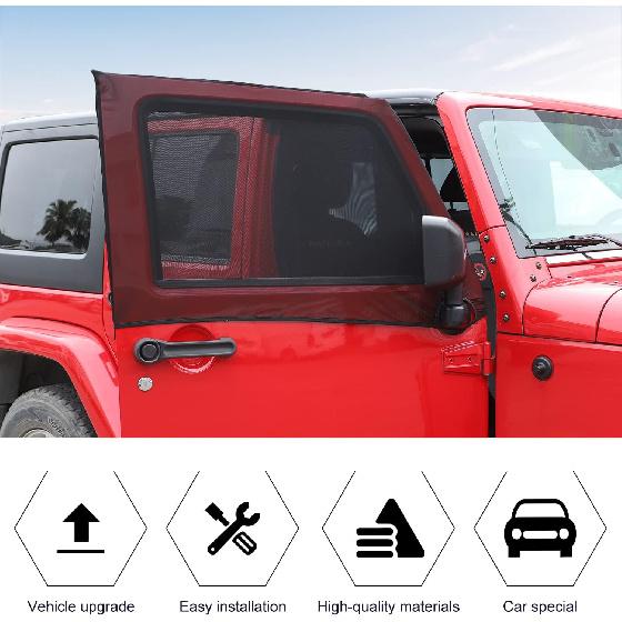 Front Window Sun Shade Covers Elasticized Breathable Mesh Car Side Window Screens Net UV Protection Sunshade for Jeep Wrangler TJ JK JL & Gladiator