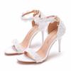 Women Shoes 9cm High Heel Sandals Summer Open Toe Thin High Heels Luxury Lace Pearl Flower Wedding Shoes Bride Dress Pumps 34-43