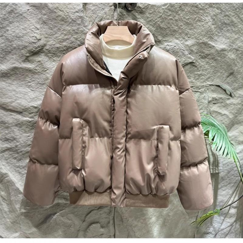 Mens Winter Puffer Jacket Short Style Stand Collar Cotton Filled Warm Loose Fit Urban Streetwear Outerwear
