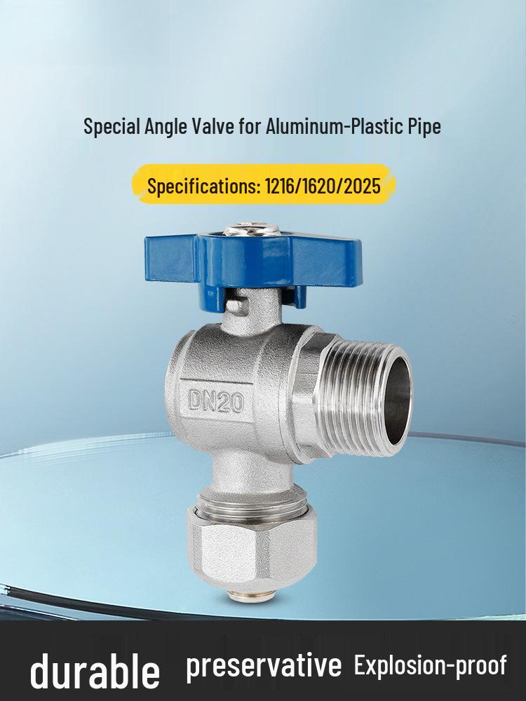 All-Copper Large Flow Angle Gas Pipe Boiler Ball Valve with Aluminum-Plastic Pipe External Thread (4-point, 6-point)