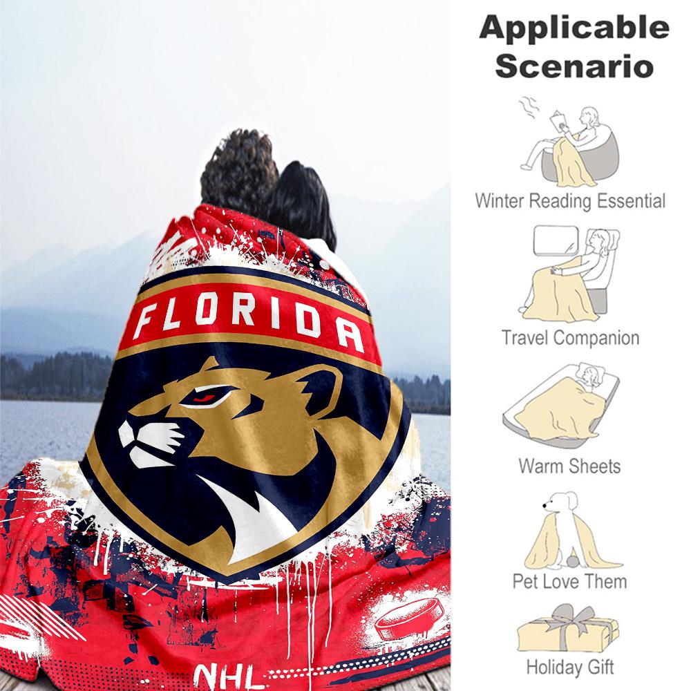 1pc Panthers NHL Theme Design Flannel Blanket - 3D Printed Soft Warm, All-Season Lightweight Throw for Camping Travel Bed-080749