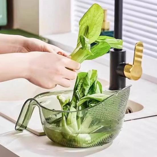 Drain Rice Basket Transparent Food-Grade Plastic Rice Vegetables Fruits Washing Basket with Ergonomic Handle Easy Lift Rice Washer