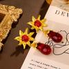Vintage French Retro Sunflower Imitation Glass Drop Earrings