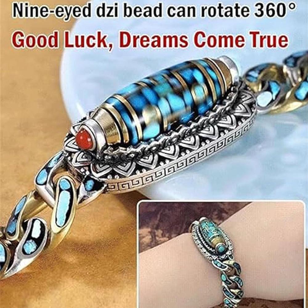 Türkis Six-character Mantra Neun-Augen Dzi Perlenarmband, Vintage Mala Perlen, Amulett Glück Glücksbringende Perlenarmbänder