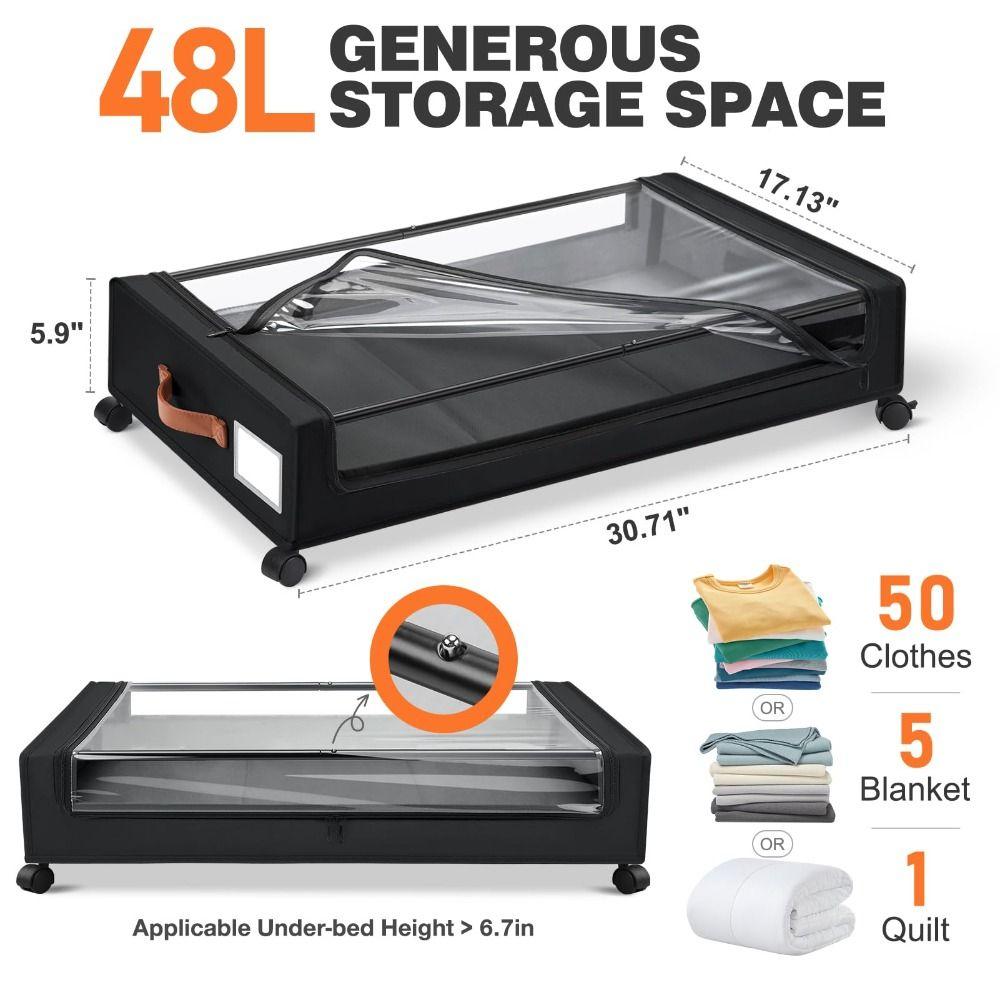 Foldable Under Bed Storage Box Square with Wheels Clothes Storage Organizer Large Capacity Storage Rack