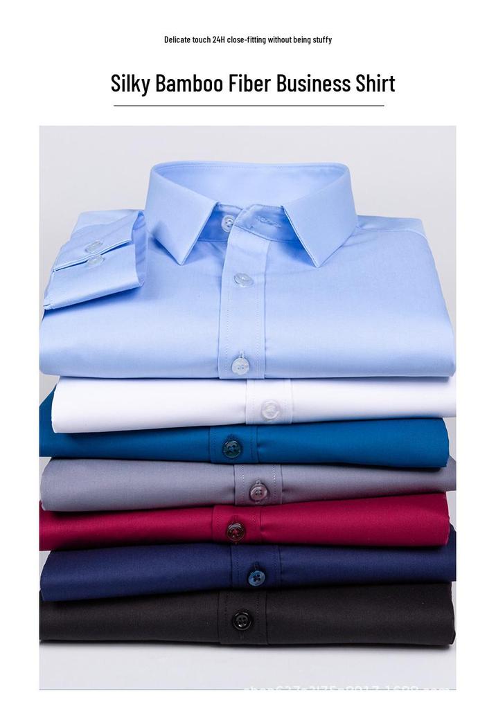 2026 Men's Bamboo Fiber Breathable Business Shirt - Elastic, Multi-color, Spring/Autumn Style