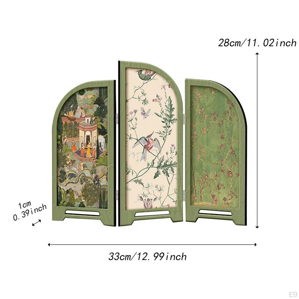Mini Folding Screen 3 Panel Divider Ornament Desk Decorative for Living Room Decor