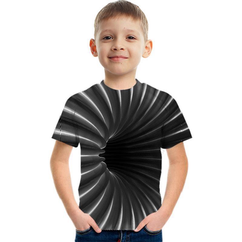 Summer Round Neck Visual Deception 3D Printed Top Fashionable Casual Short Sleeved Children's Boy T-shirts