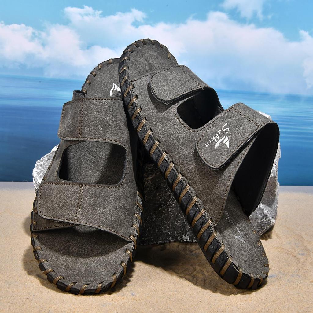 Handmade Men's Beach Slippers Plus Size Summer Comfortable Leather Slippers For Men Flip Flops