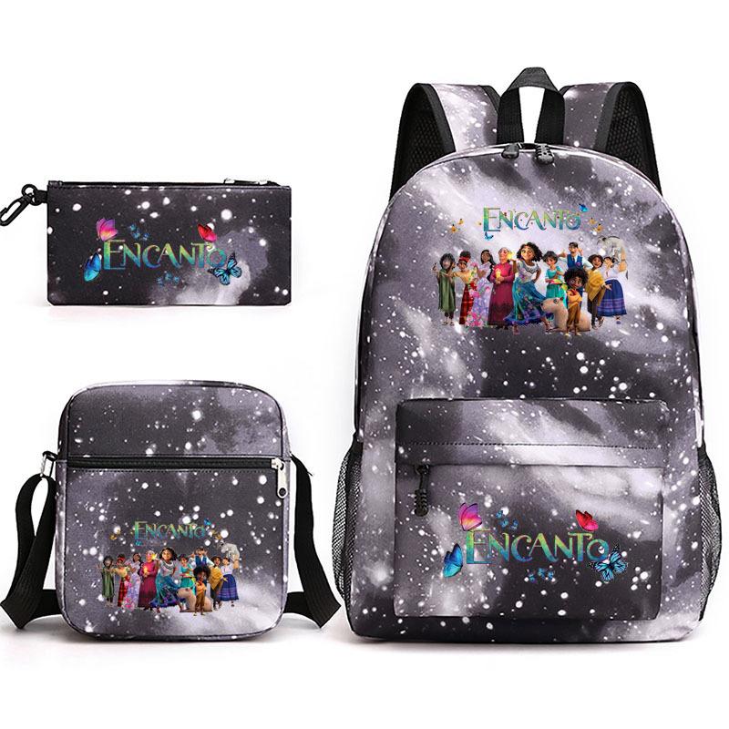 Large Capacity Schoolbag with Shoulder Strap; Student Three-piece Pencil Case Set