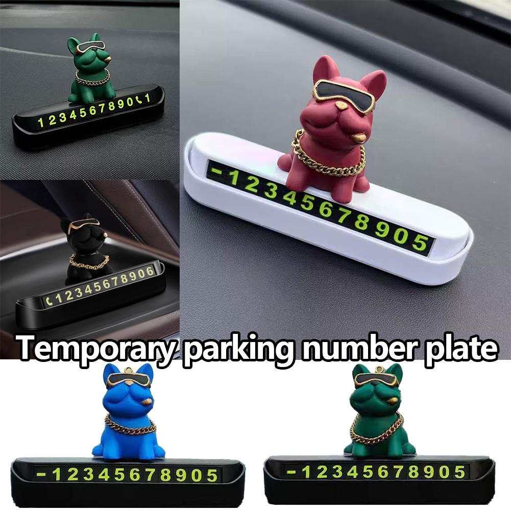 Cute Funny Bulldog Car Temporary Parking Number Plate Cute Gift Auto Decor Dashboard Accessories Ornament Automobiles Voiture